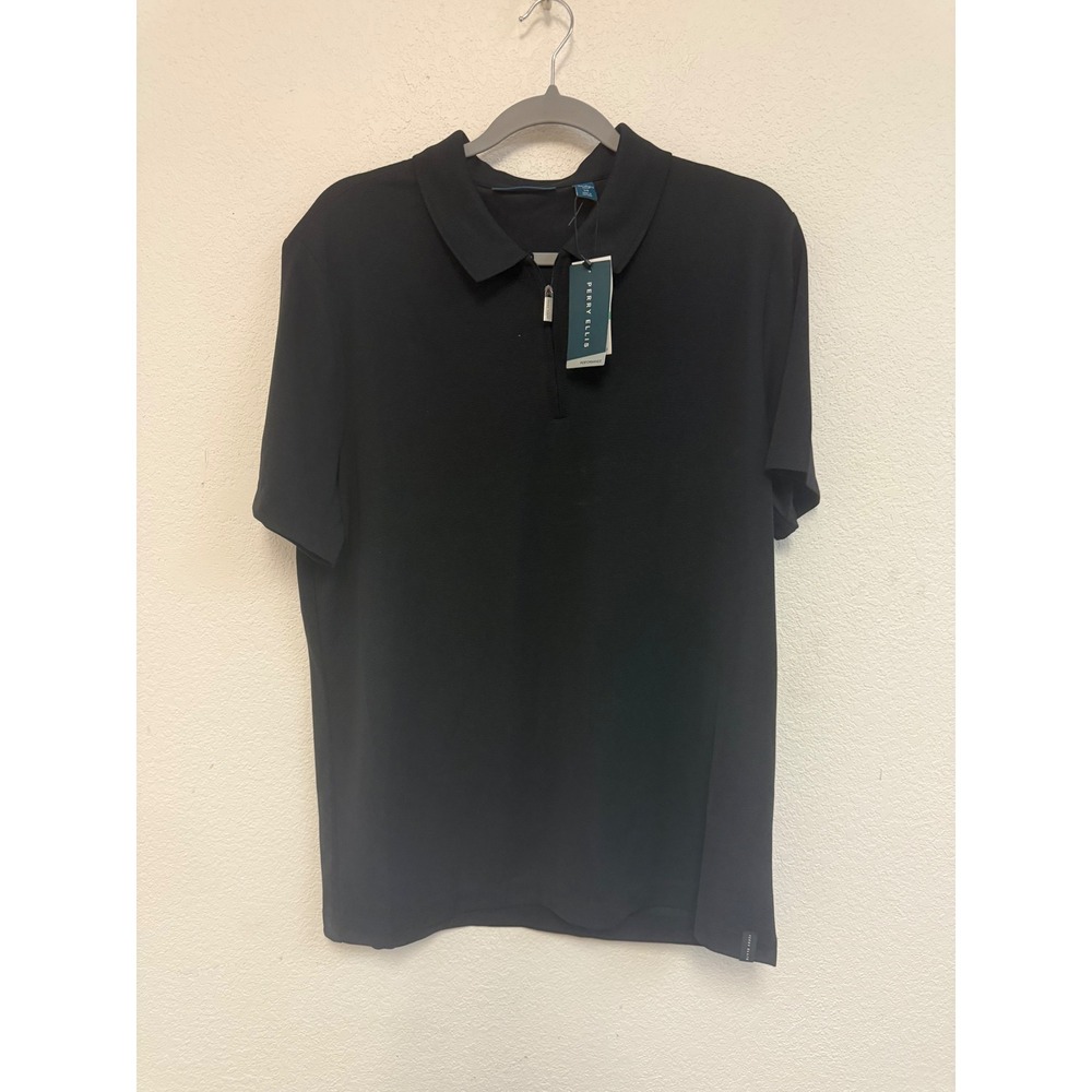 Perry Ellis Mens Performance Quarter Zip Polo Shirt Black Large 4DFK9012 NWT